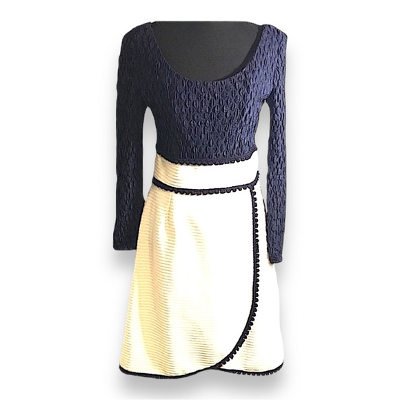VINTAGE 70s Ivory Navy pucker top Dress PARADE OF NEW YORK label SZ 10 - Picture 11 of 12